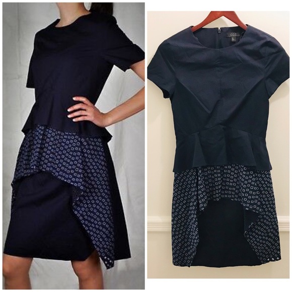 COS Peplum Eyelet Dress 2 cotton navy blue short sleeves knee length - Picture 1 of 10